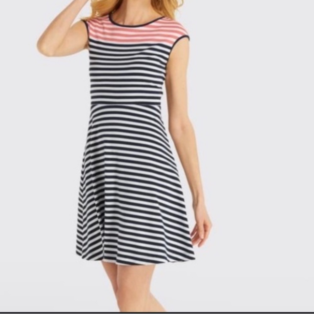 Draper James Striped Ponte Knit A-Line Dress XS Nassau  Navy